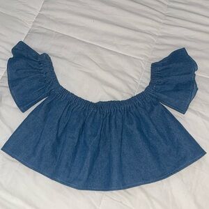 Toddle 2T Medium Blue Denim Ruffle Crop Top